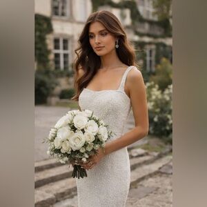 NWT Kimia Beaded Lace-Up Column Dress White Size S – Bridal / Formal